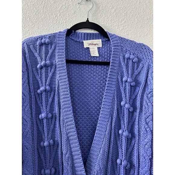 Vintage Worthington Blue ButtonUp Oversized VNeck Long Chunky Cardigan 3D Knit L - Picture 4 of 12